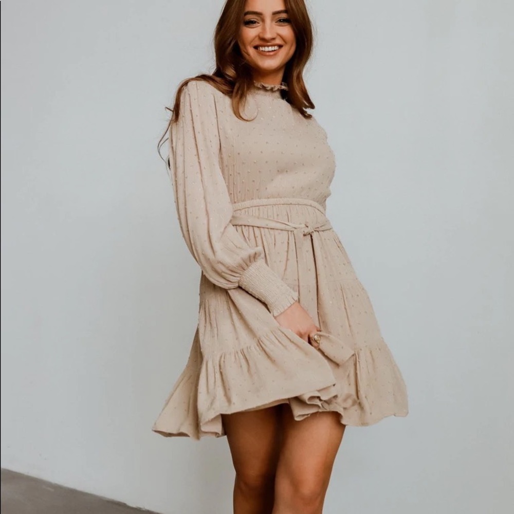 NWT Kayla Taupe Large Dotted Mini Dress